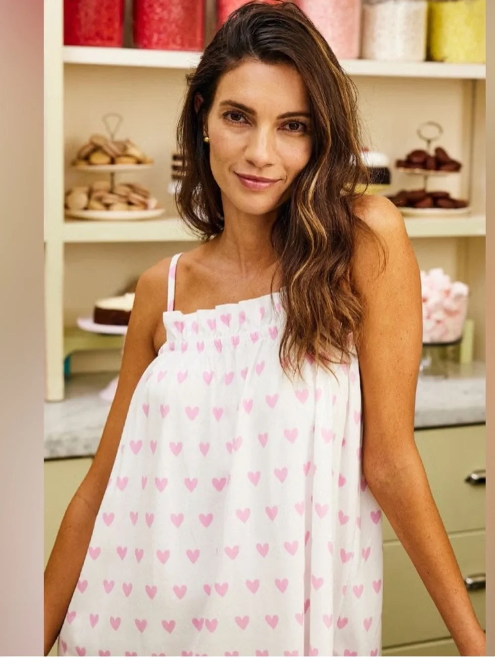 LAKE Pink Heart Print Slip Nightdress Size XS - Picture 2 of 4